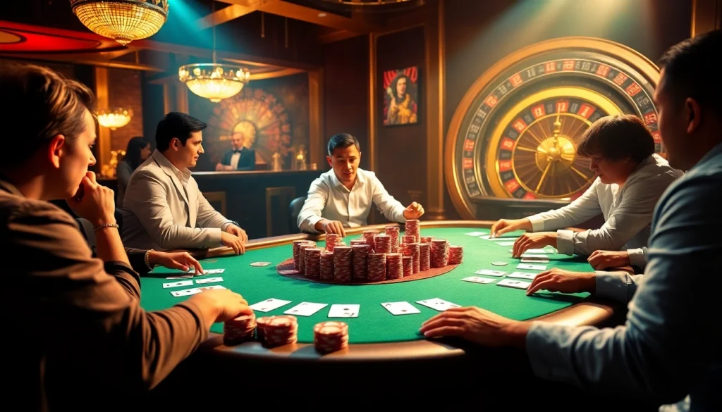 Intense poker action at a casino table reflecting the excitement of online gambling at https://mm88.com.se/.