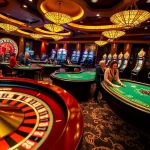 Exciting casino environment with players at tables and flashing slot machines showcasing 88AA's vibrant gaming experience.