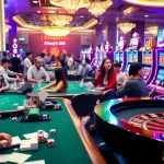 Khuyến Mãi PG88: Players enjoying thrilling casino action at poker tables with vibrant lights and excitement.