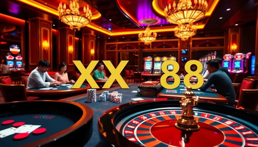 Experience the thrill of gambling at XX88 Casino with vibrant poker tables and engaging games.