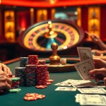Exciting poker game at a nohu casino with vibrant chips and cards.