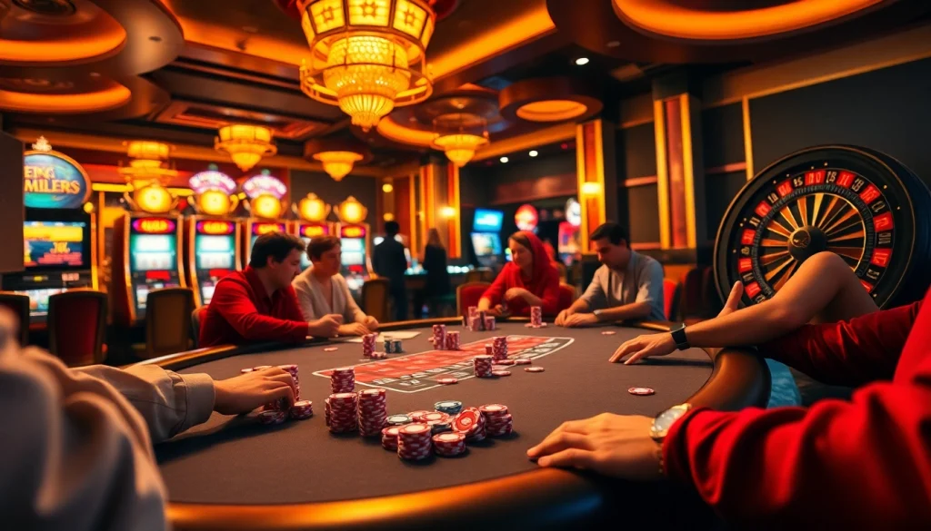 Experience the excitement of intense poker games featuring the keyword 88aa amidst stunning casino decor and vibrant player interactions.