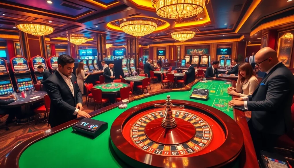 TV88 showcases an exhilarating casino scene with players at roulette, capturing the thrill of gambling.