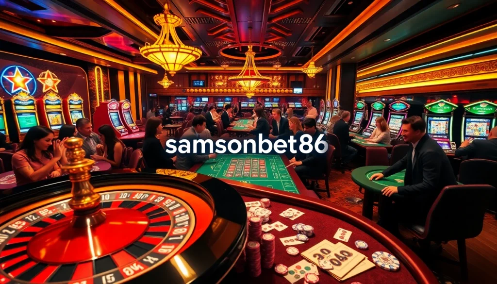 Experience the excitement of gambling at samsonbet86 with vibrant casino tables and enthusiastic players.
