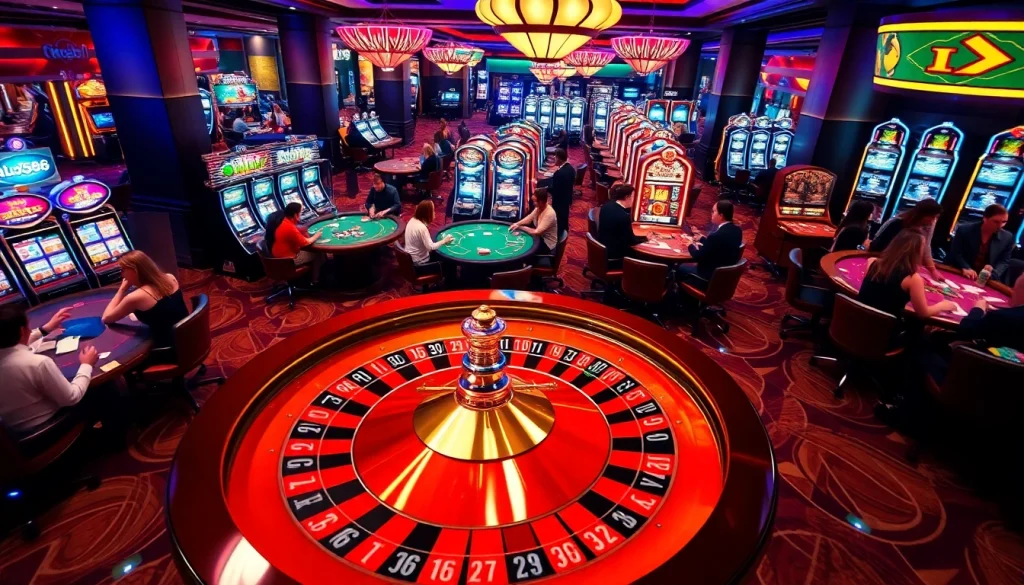 Players enjoying exhilarating games at a casino featuring viral88-inspired themes and vibrant roulette action.