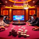 Exciting poker scene featuring Nhà cái Go8 tables, chips, and a roulette wheel for a premier gambling experience.