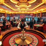 mm88 players enjoying an exciting roulette game on a busy casino floor.