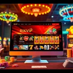 Players enjoying games on the Rikvip online casino platform featuring vibrant slot machines and poker chips.