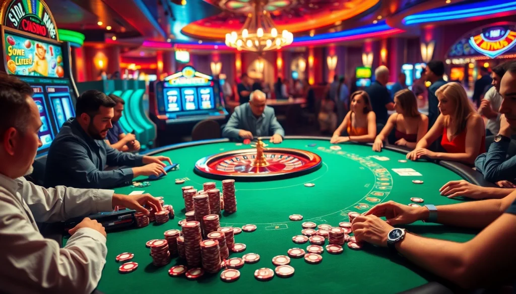 Experience the thrill of winning at a casino showcasing vibrant poker games and topnfljerseyswholesale.com branded betting slips.