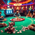 Experience the thrill of winning at a casino showcasing vibrant poker games and topnfljerseyswholesale.com branded betting slips.
