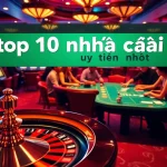Experience the top 10 nhà cái uy tín nhất in a lively casino setting, featuring roulette, cards, and vibrant slot machines.