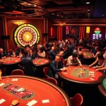 Experience the thrill of 33win in a vibrant casino scene, filled with excited gamblers and slot machines.