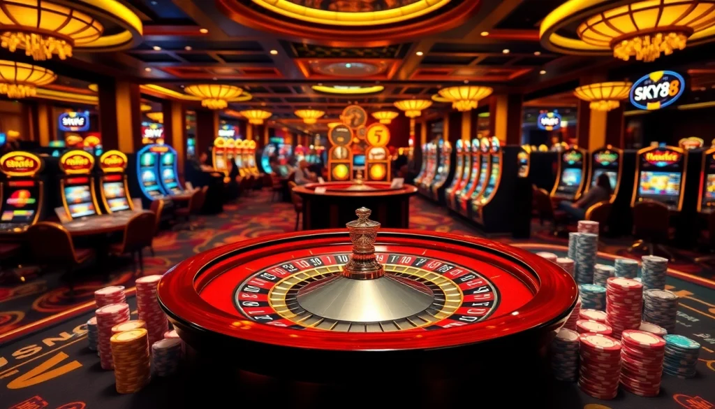 Experience the thrill of gambling at SKY88 casino with lively poker games and bright slot machines.