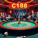 C168's vibrant casino scene showcasing a roulette game with excited players and chips scattered across the table.