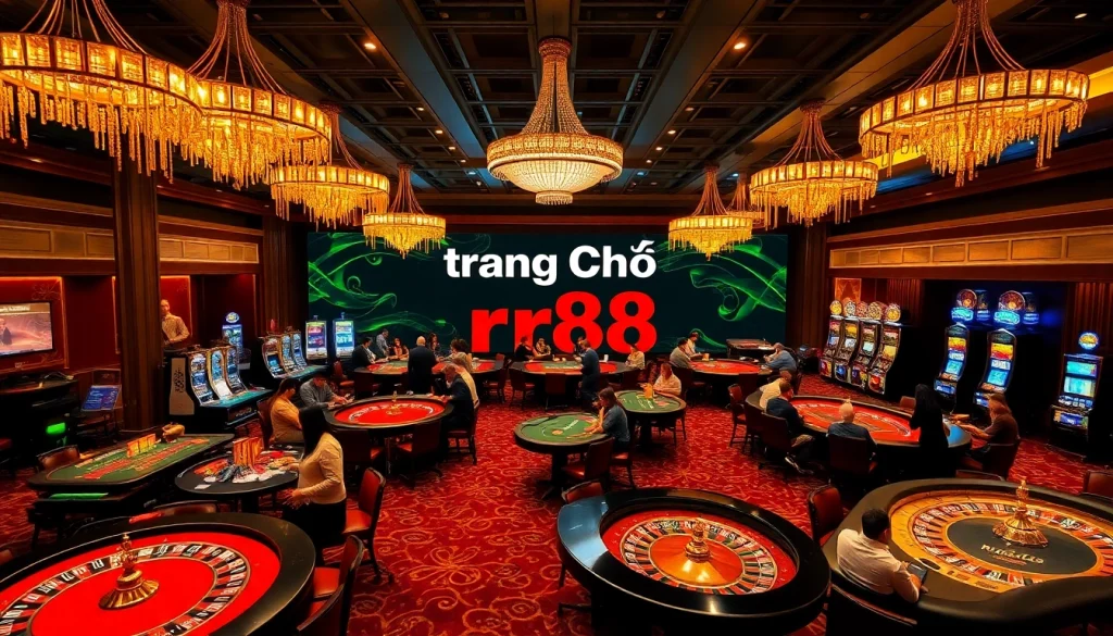 Experience the thrill of winning at trang chủ rr88, with players enjoying poker and roulette in a vibrant casino atmosphere.